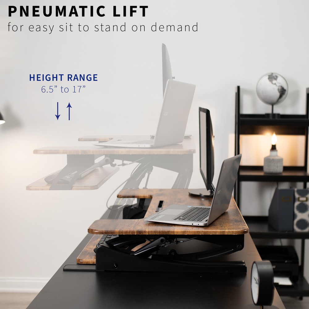 VIVO Rustic Vintage Brown Standing Desk Riser, Tabletop Sit-Stand, Black Frame