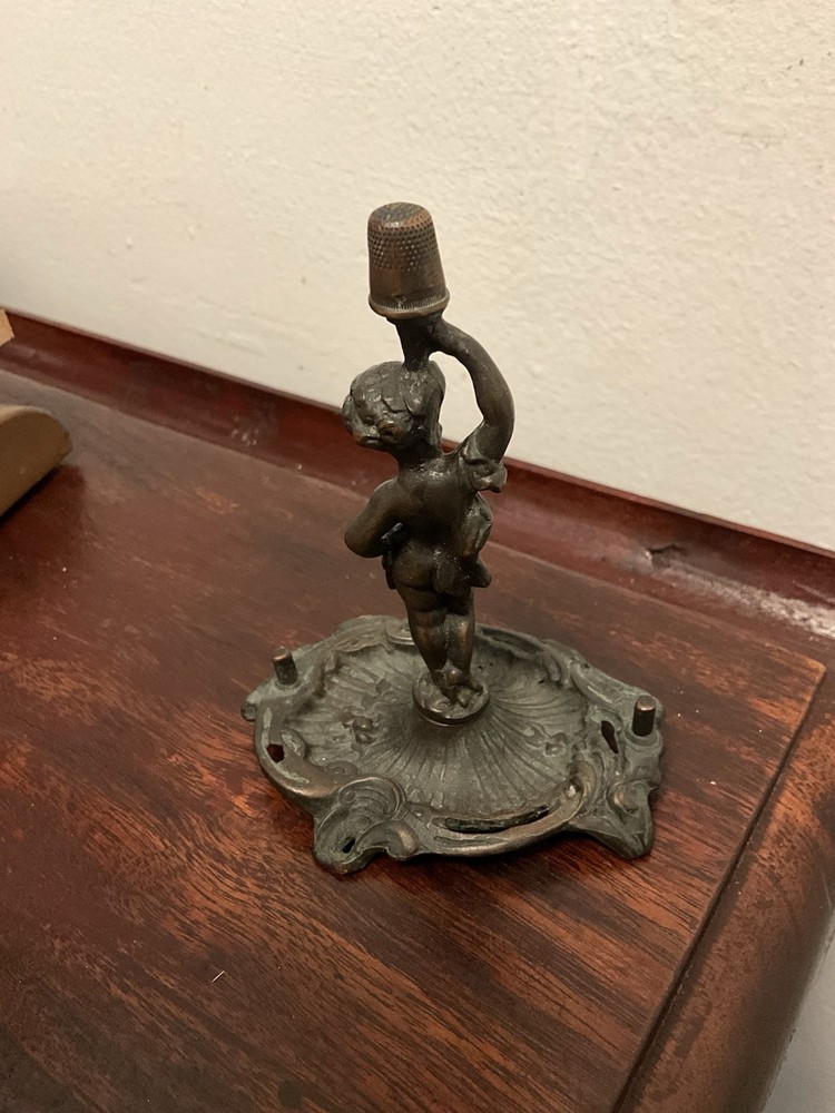 Antique Victorian Figural Cherub Thimble Thread Holder