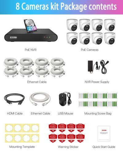 ZOSI 8CH 4MP 2.5K Home Security PoE IP Camera System Smart Human Detection 2TB