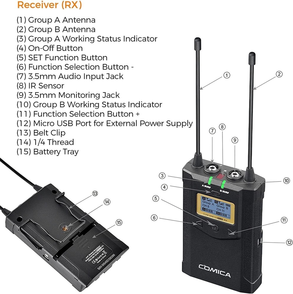Comica CVM-WM100 Plus Professional UHF Wireless Microphone System