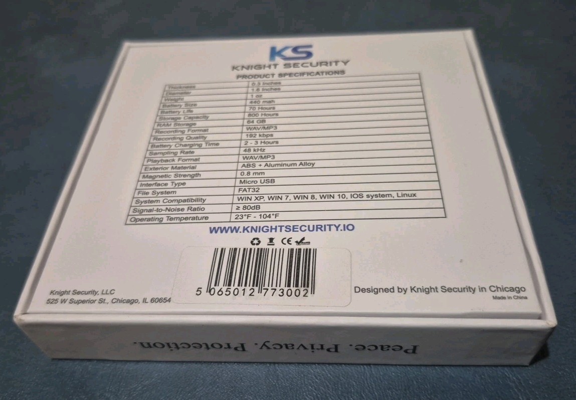 NEW KS Knight Security Mini Magnetic Voice Audio Hidden Recorder Spy 800hrs 64GB