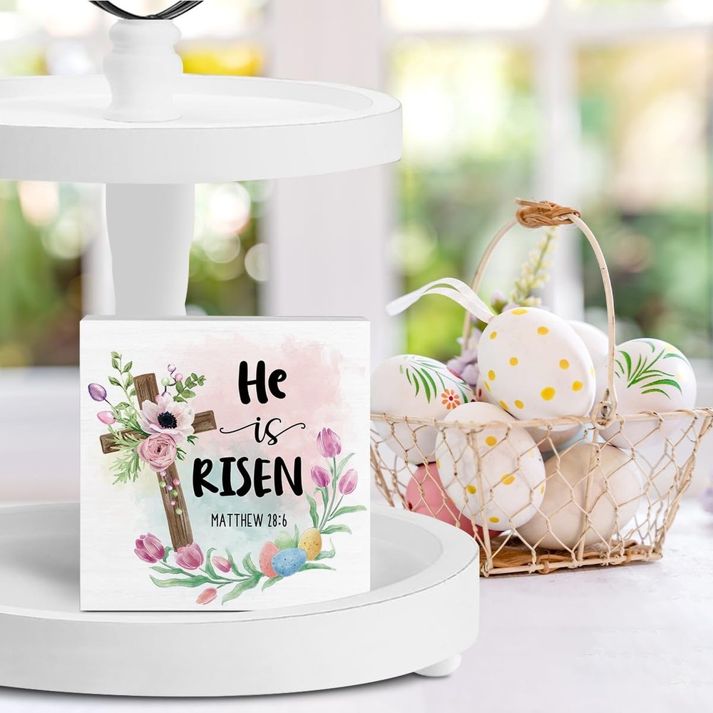 He Is Risen Easter Decor Religious Easter Decorations for Home Office Desk Fa...