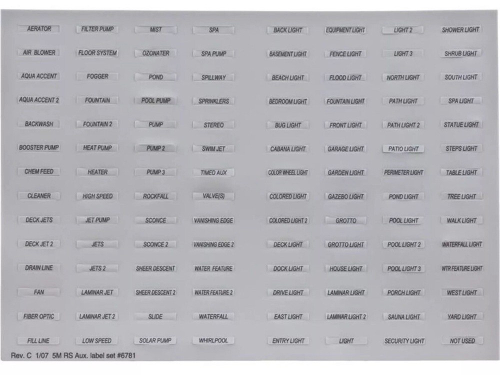 Aux Label, Zodiac Jandy AquaLink, All Button Control Stickers