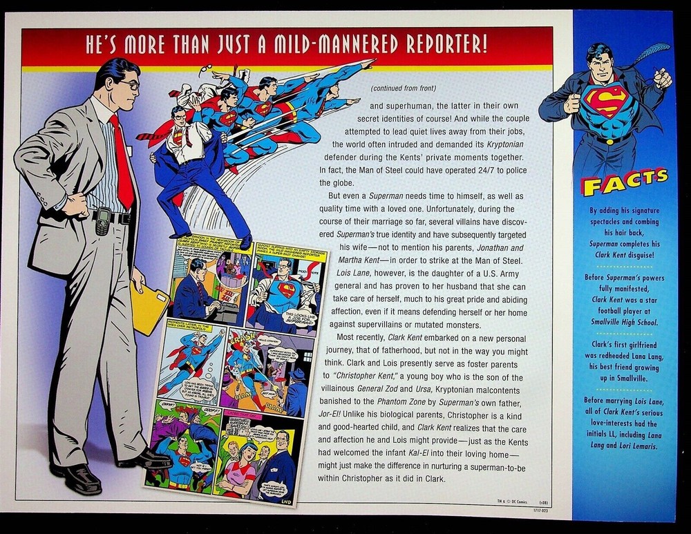 CLARK KENT PATCH on INFO CARD ~ Willabee & Ward ~ DC COMICS PATCH COLLECTION