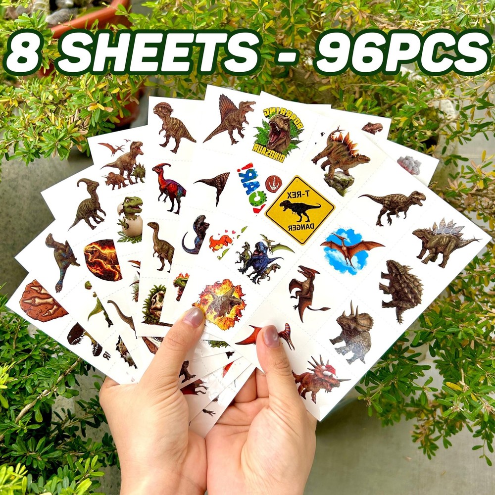 96PCS Dinosaur Temporary Tattoos Stickers - Medium,