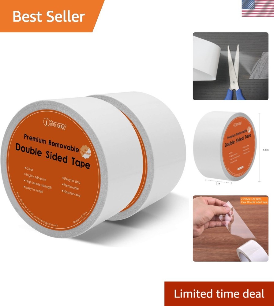 Versatile Removable Double Sided Tape - 2" x 20 Yards, Safe for All Surfaces