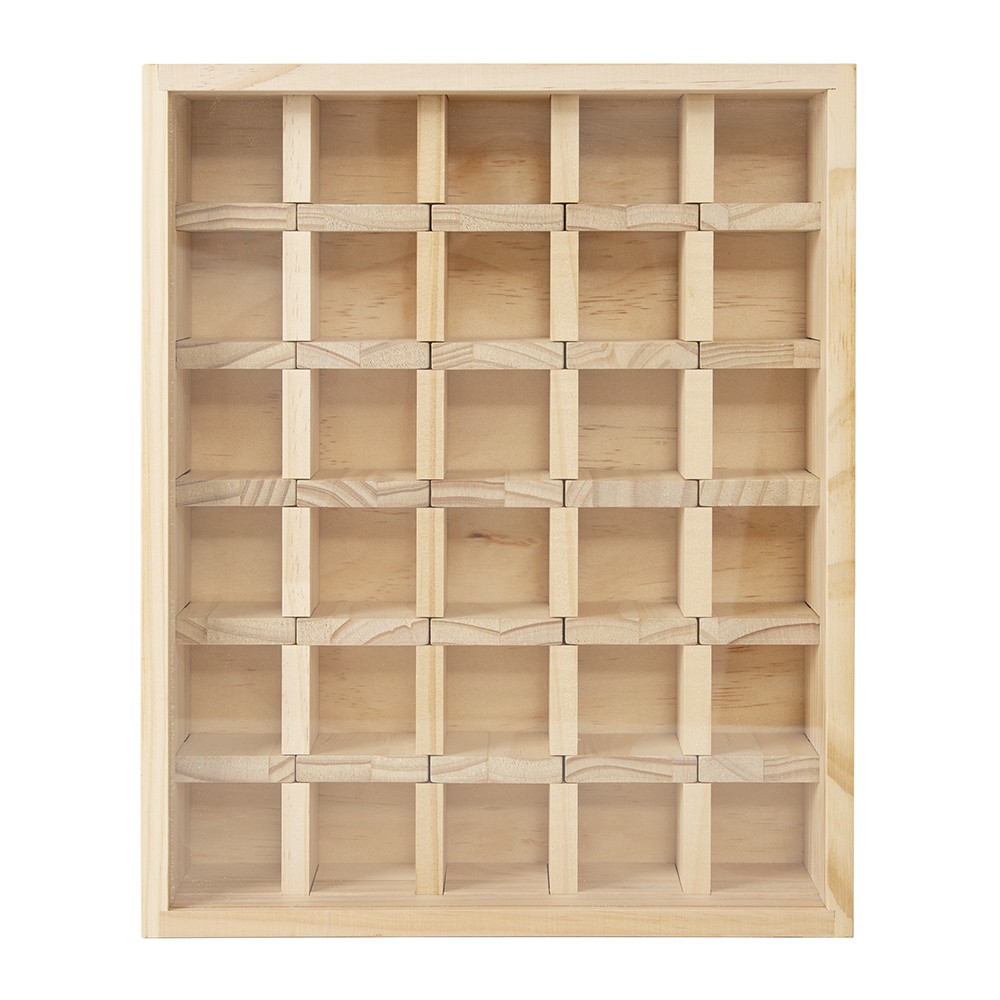 30-Grid Wooden Display Box for Crystals Rocks Minerals Collectibles Adjustable