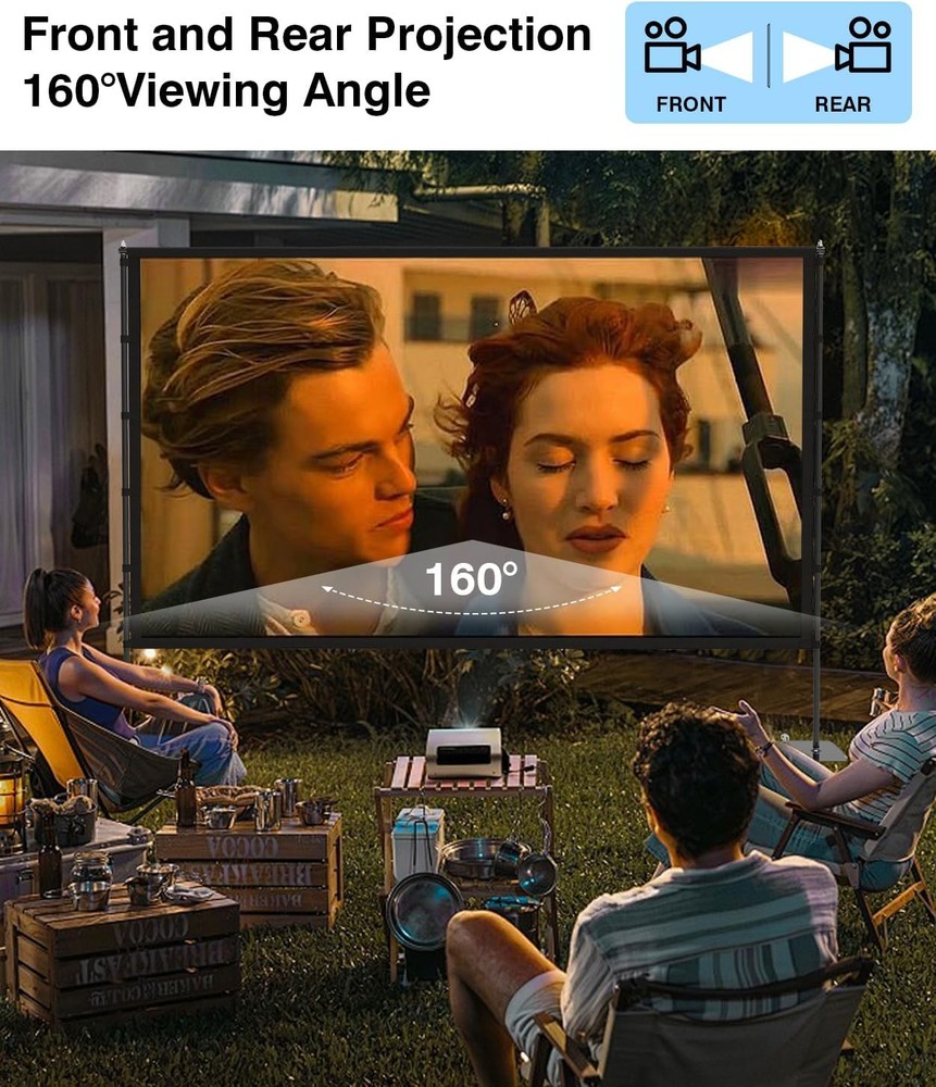 Projector Screen with Stand - 100 Inch Outdoor Projector Screen Portable Project