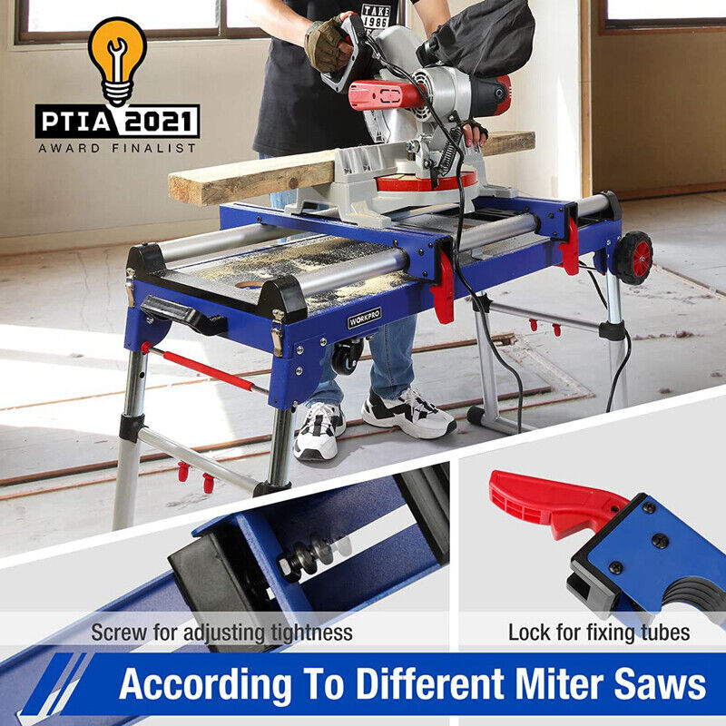 WORKPRO 5-in-1 Portable Rolling Miter 42" Saw Stand Workbench Folding Work Table