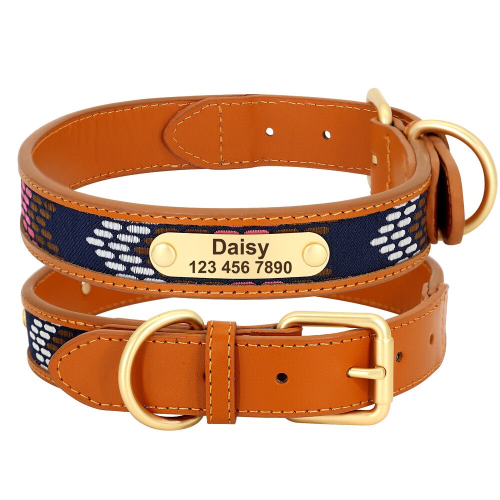 Personalized Dog Collars Custom Soft Leather with Engraved ID Name and Number