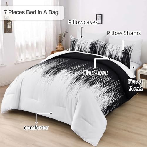 Ombre Black Comforter Set Size Gradient Boho Bedding Set for King Black White