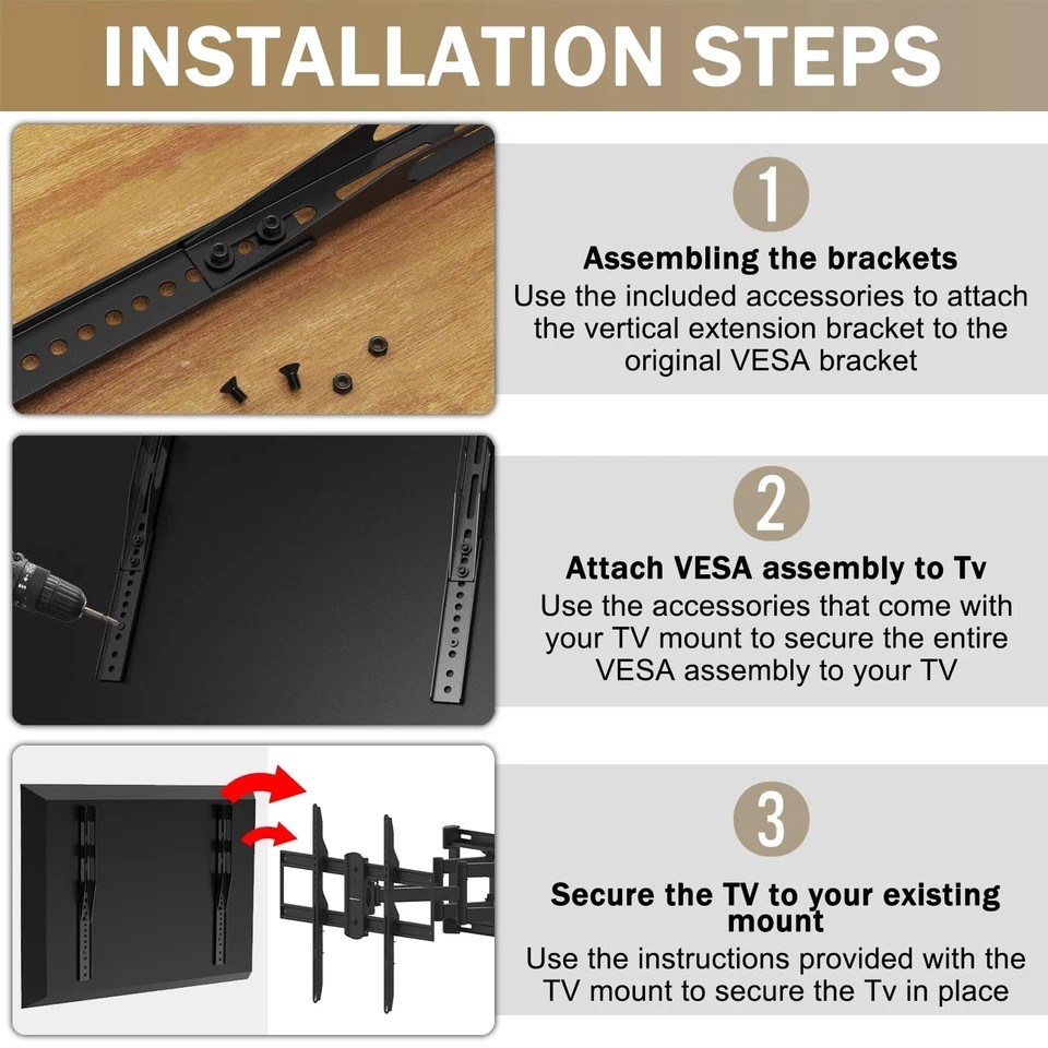 Vertical VESA Extender Plate Bracket Kit, TV Mount Extension Black