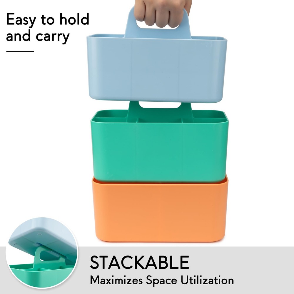 Multipurpose Caddy Organizer, Plastic Caddy with Handle, Stackable Desk Organ...