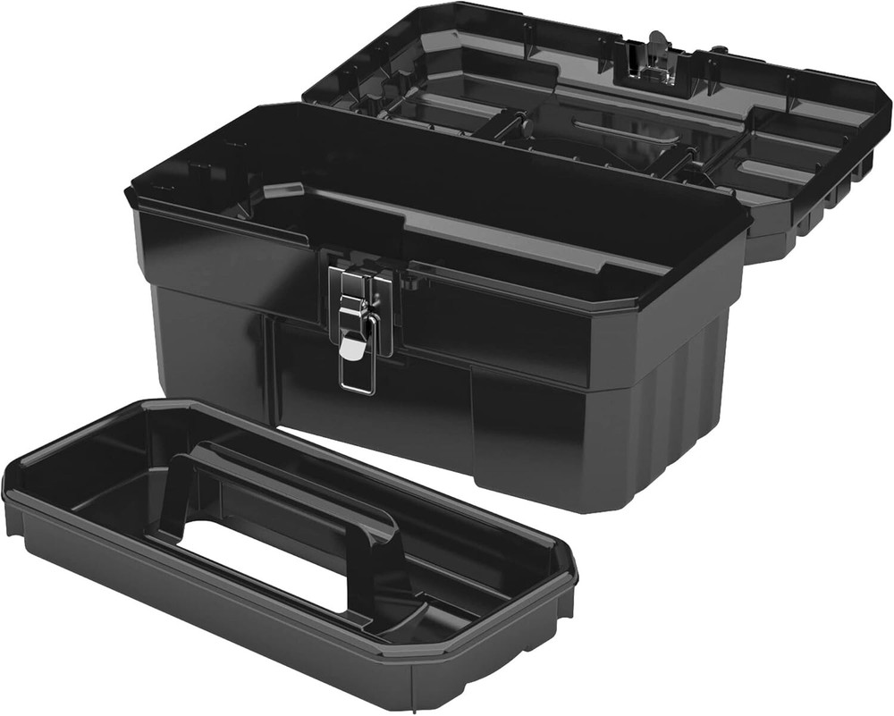 Durable 14-Inch Plastic Toolbox with Removable Tray - Perfect for Tools & Crafts