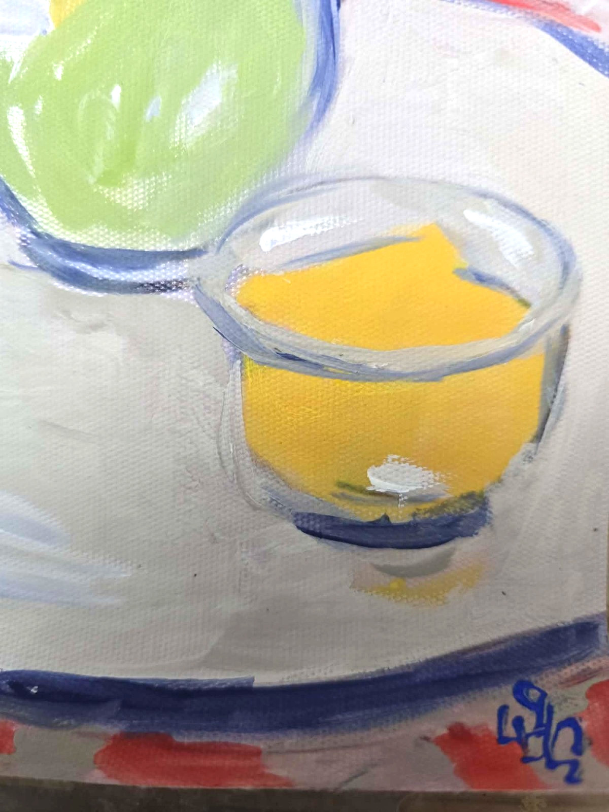 Hand Painted Acrylic on Canvas Painting "Resting on a Sofa". Signed