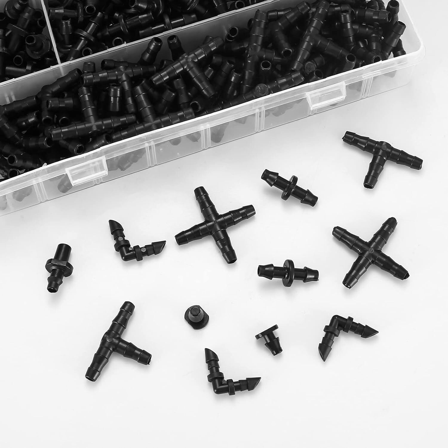 300 Pcs Irrigation Fittings Kit, Drip Irrigation Barbed Connectors 1/4'' Tubing