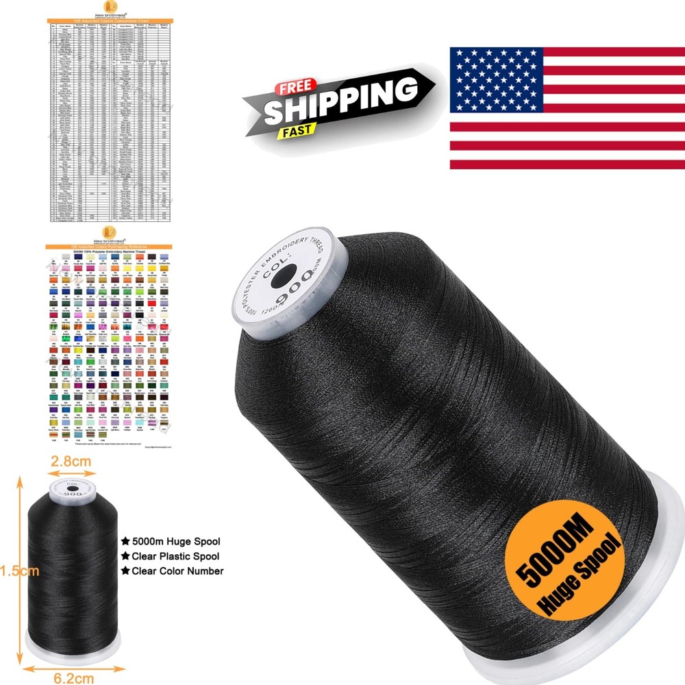 Versatile 5000M Black Polyester Embroidery Thread 40WT for All Embroidery Needs