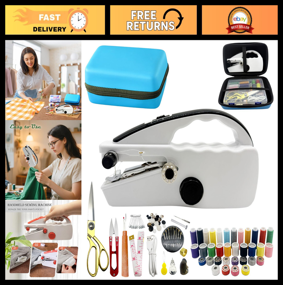 Portable Handheld Sewing Machine with 110 PCS Kit & Leather Case - Mini DIY Tool