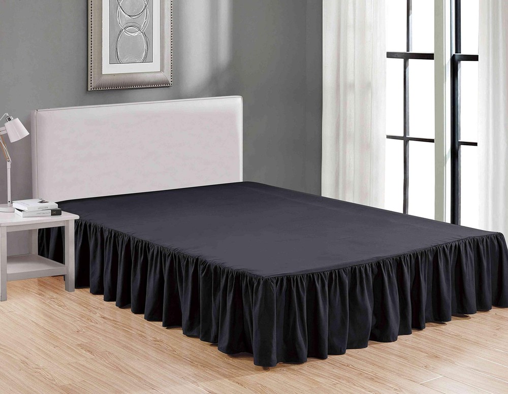 Sheets & Beyond King Wrap Around Ruffled Microfiber Bed Skirt 14" Drop Black