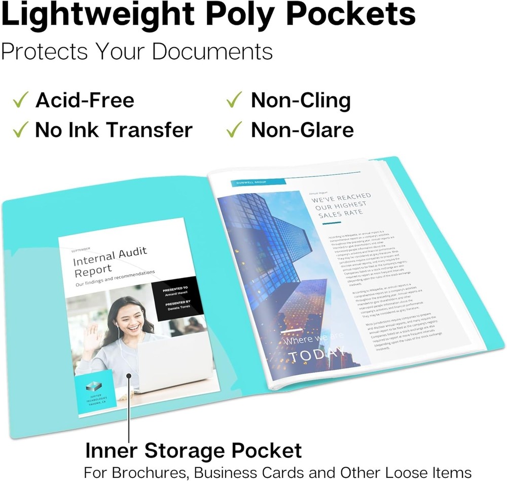 Customizable Aqua Document Binder with 24-Pockets for Professional Presentations