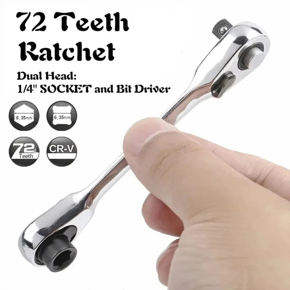 1/4" Mini Double-Ended Quick Socket Ratchet Wrench Rod Screwdriver Bit Tools