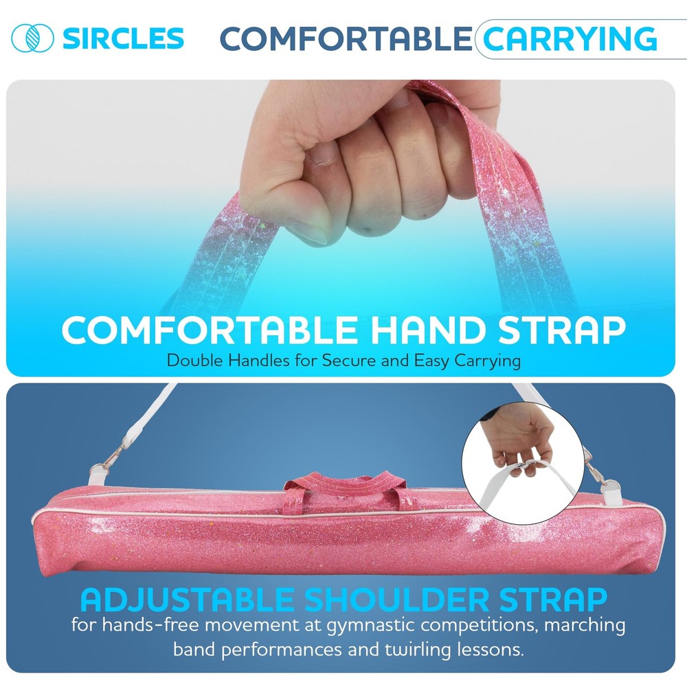 Twirling Baton Bag Case with Adjustable Shoulder Strap - Pink Sparkle Case fo...