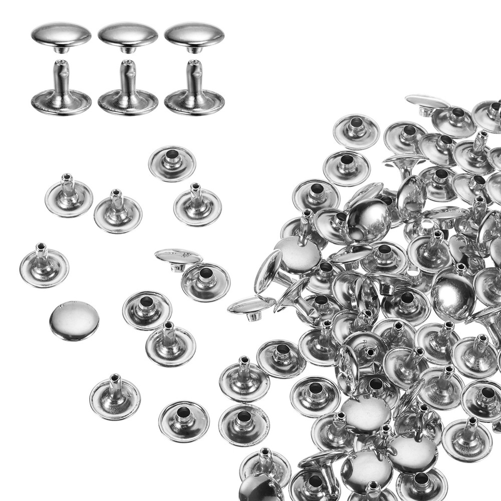 80Sets Double Cap Rivet 12x10mm Carbon Steel Round Head Snap Studs, Silver