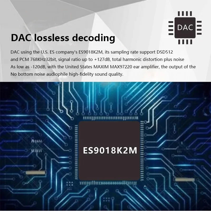 Digital Audio Player DTS DSD256 Lossless Audio Decoding ES9018 DAC QCC5125 BT5.1