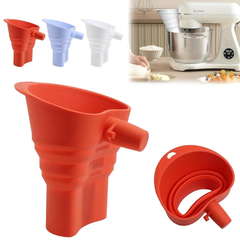 Silicone Foldable Flour Funnel for Kitchen Aid Mixer,Easy Pour No-Mess Attachmen