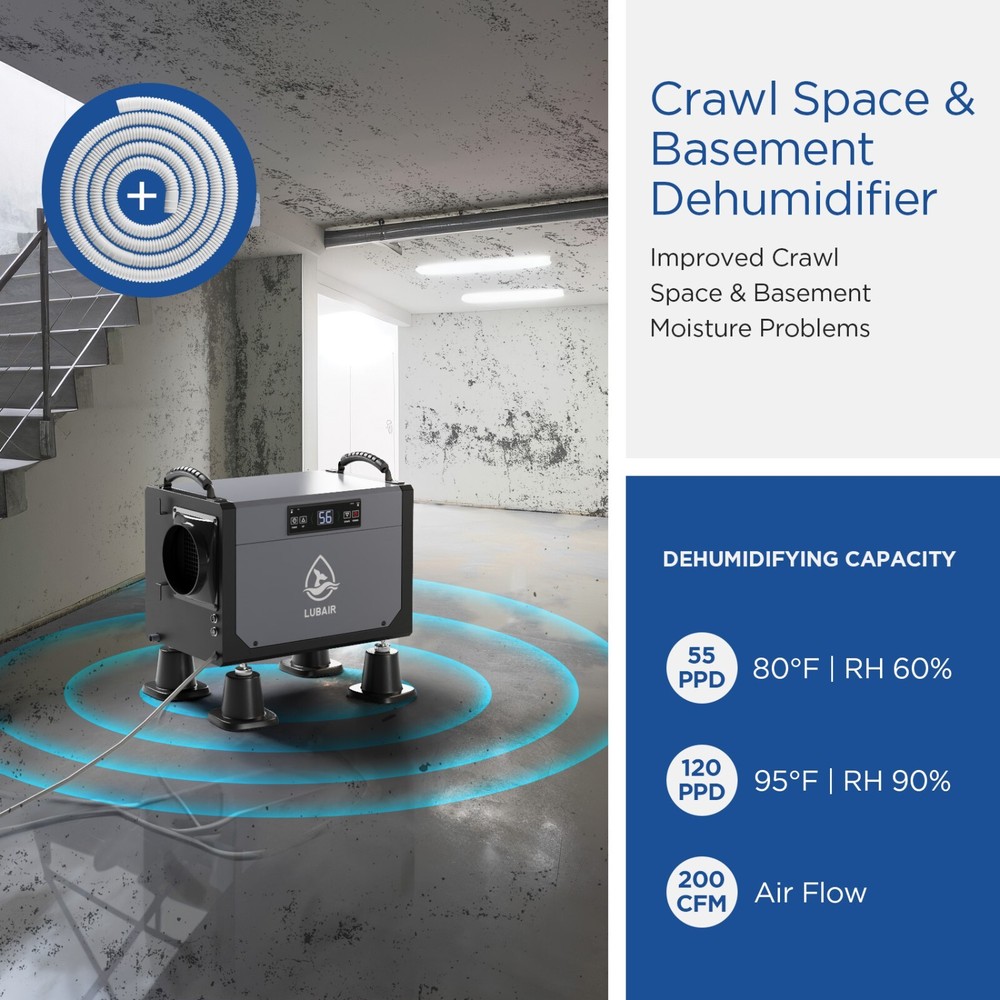 120 pt crawl space dehumidifier, 1700 sq ft, drain