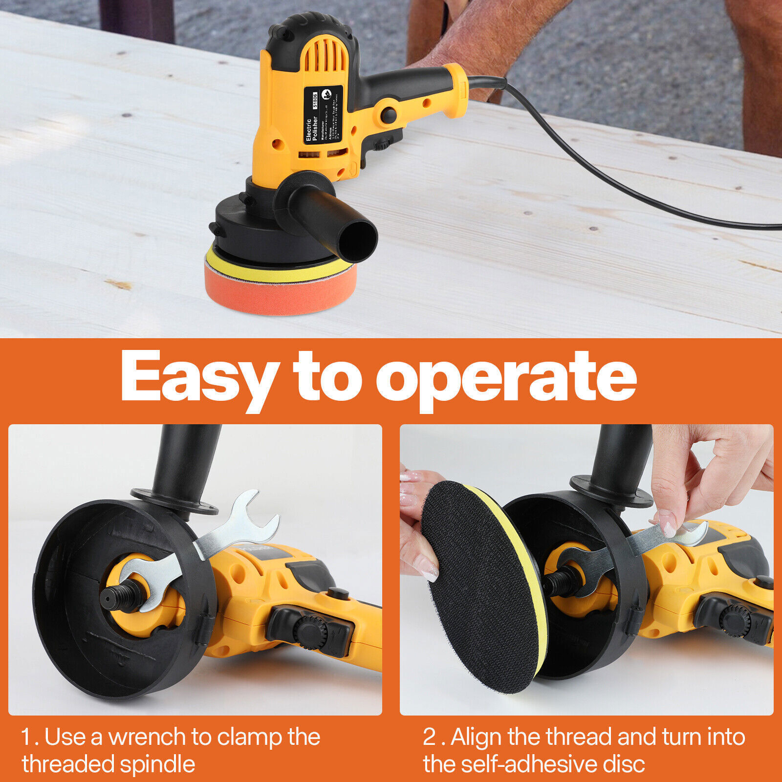 Electric Car Buffer Polisher Machine 800W, Multi-Speed Knob, with 5" Pad Bonnet