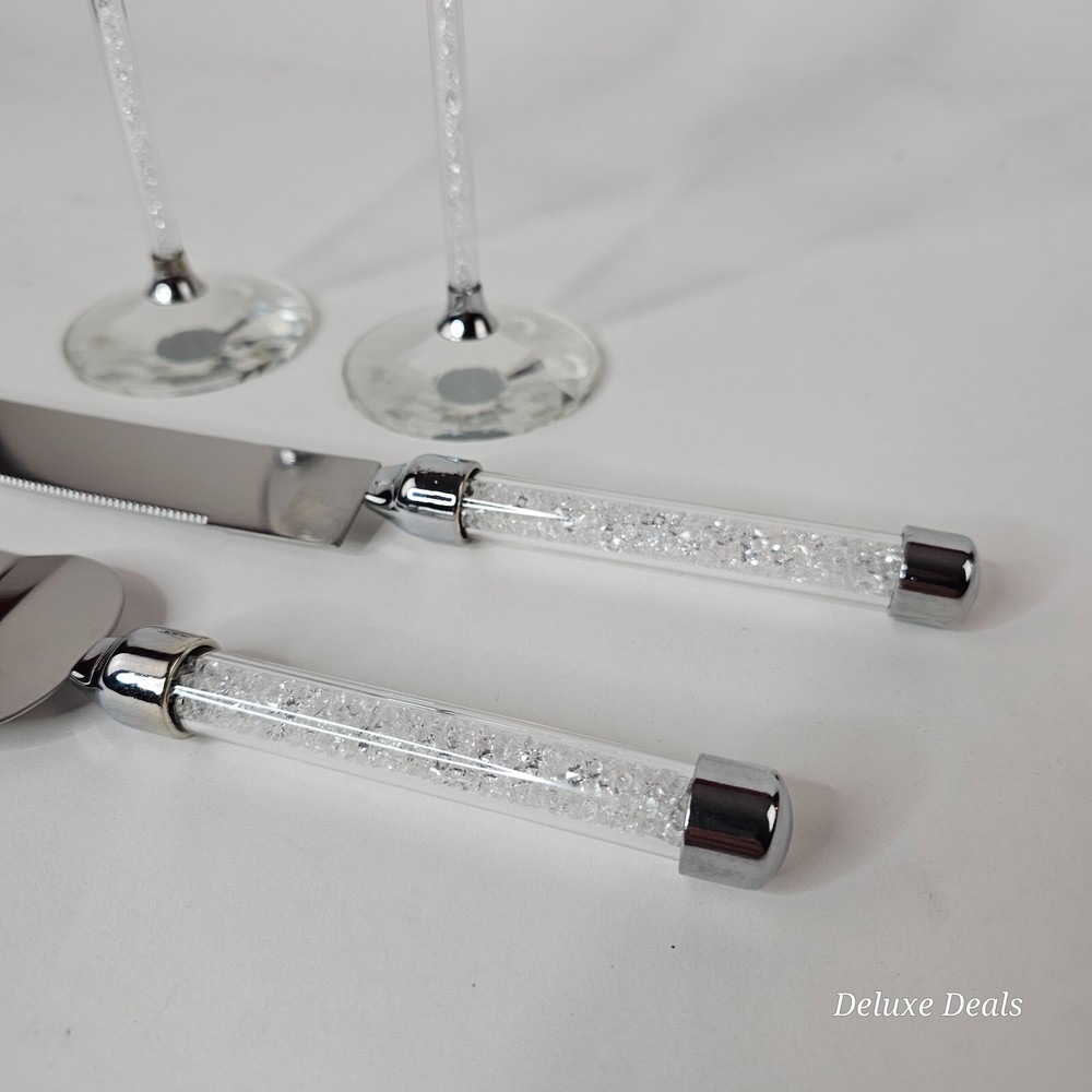 Wedding Champagne Glasses & Cake Cutting/Serving Set