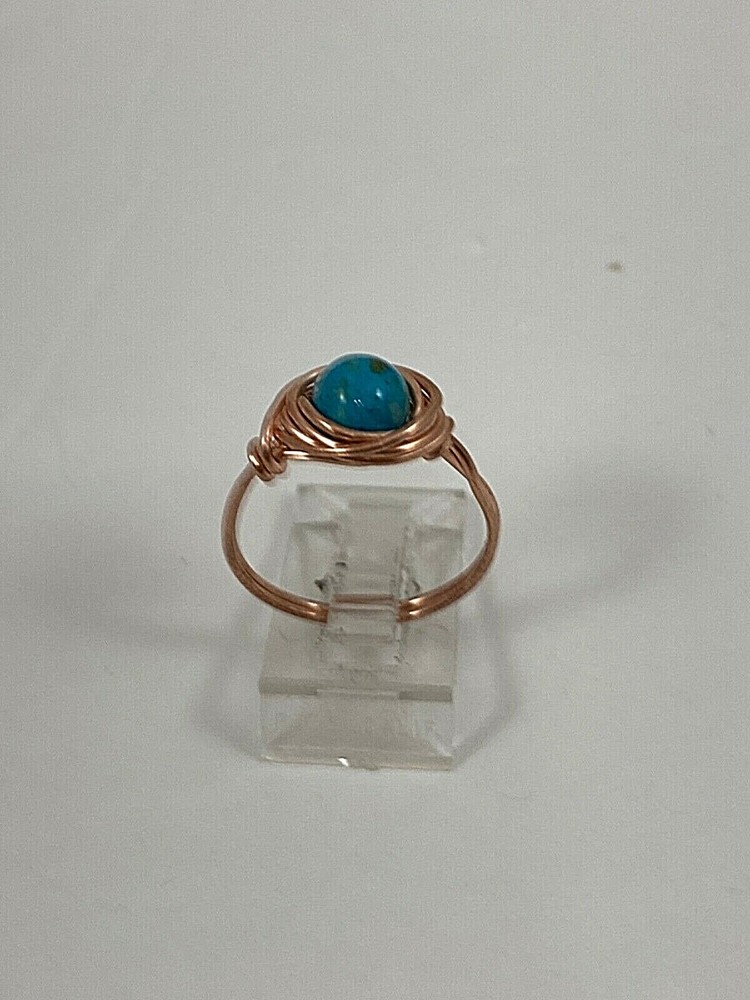 Handmade ~ Copper Wire Wrap ~ Turquoise Ring Size 7 #71