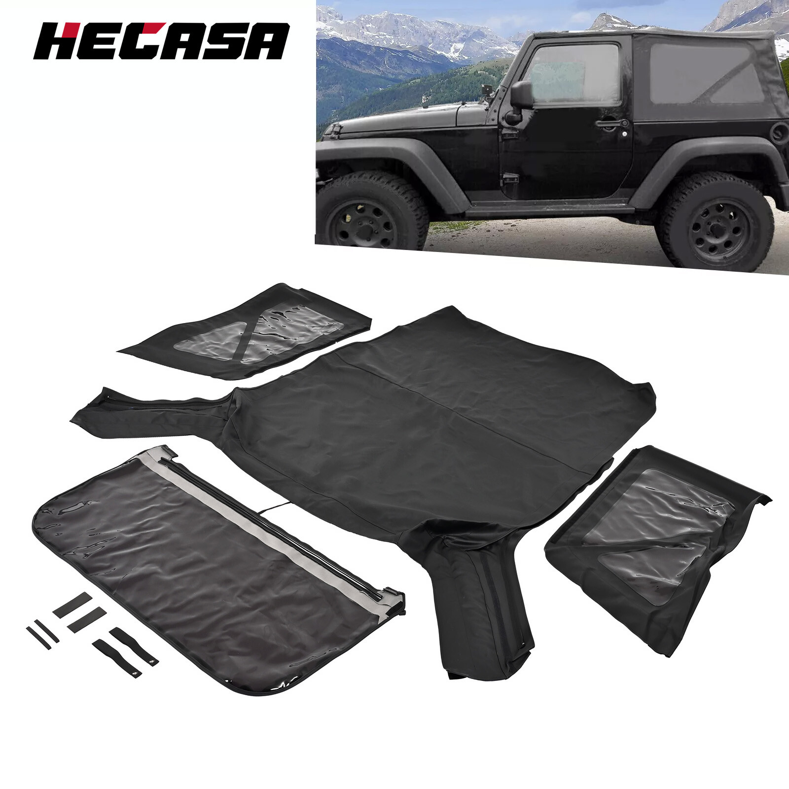For Jeep Wrangler JK 2 door models 2010-18 Replacement Tinted Windows & Soft Top