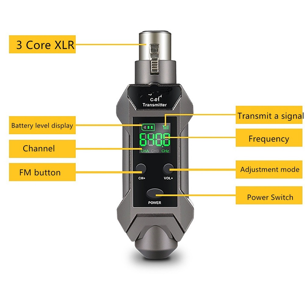 Rechargeable Plug-on Microphone Wireless System Transmitter&Receiver&XLR Adapter