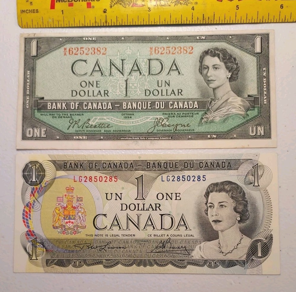 Canada $1 Dollar Notes: 1955 and 1973 Ch-UNC