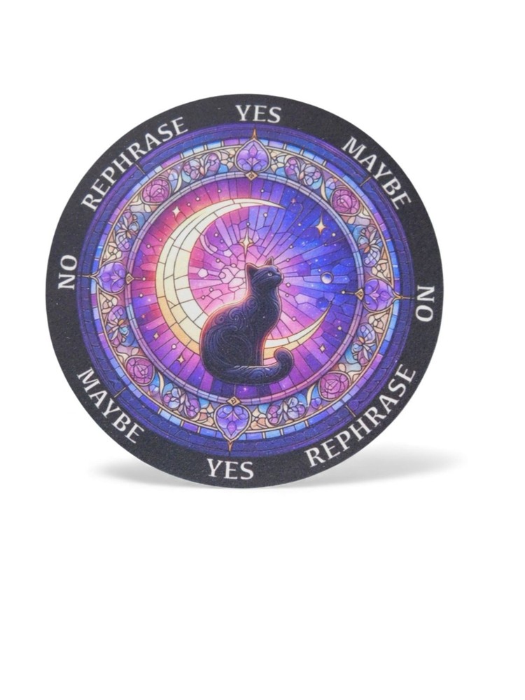 Mystical Cat Pendulum Board 6" - Reversible Coaster & Divination - New