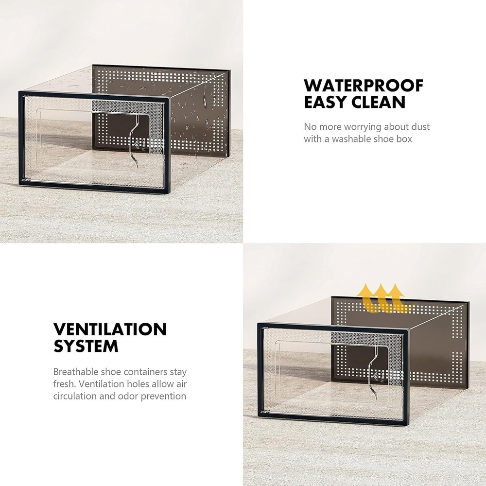 12/24 Pack XL Clear Drop Side Shoe Boxes Stackable Sneaker Storage Display Case