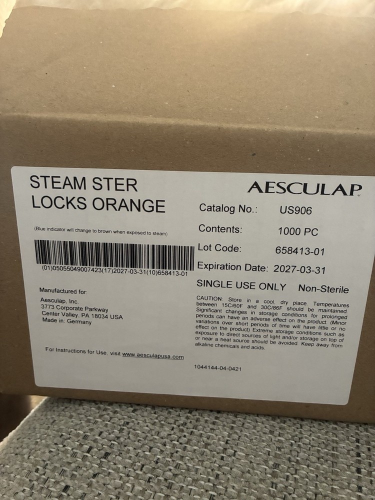 Aesculap US906 (1000pc) Single Use Steam Sterilization Indicator Locks, Orange