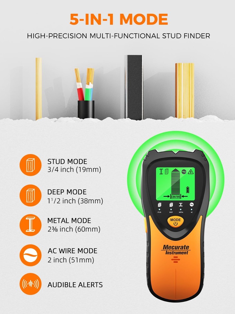 Stud Finder Wall Scanner Sensor - 5 in 1 Electronic Stud with LCD Display & A...