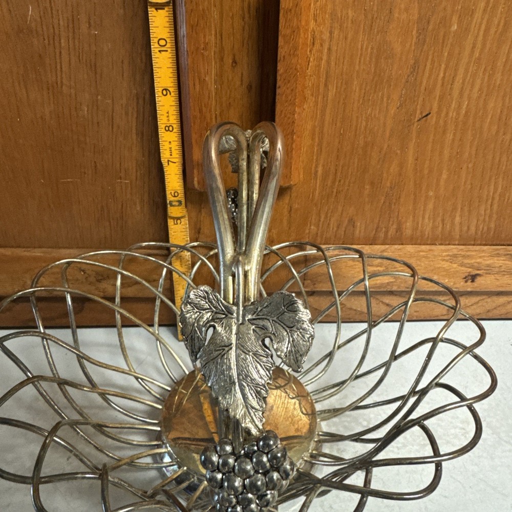Godinger Silver Art Co. Silverplate Grape Design Handled Oval Fruit Basket & Box