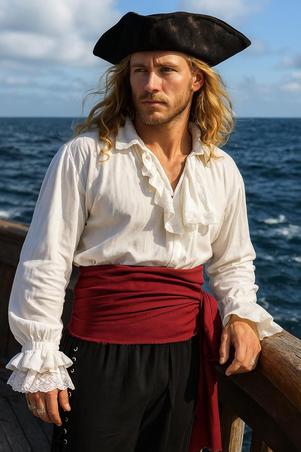 Halloween Pirate Medieval Renaissance Linen Large Sash Red