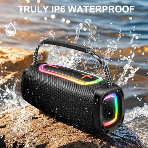 Bluetooth Speaker with Handle, BT5.4 Portable Wireless Speaker with Deep Black