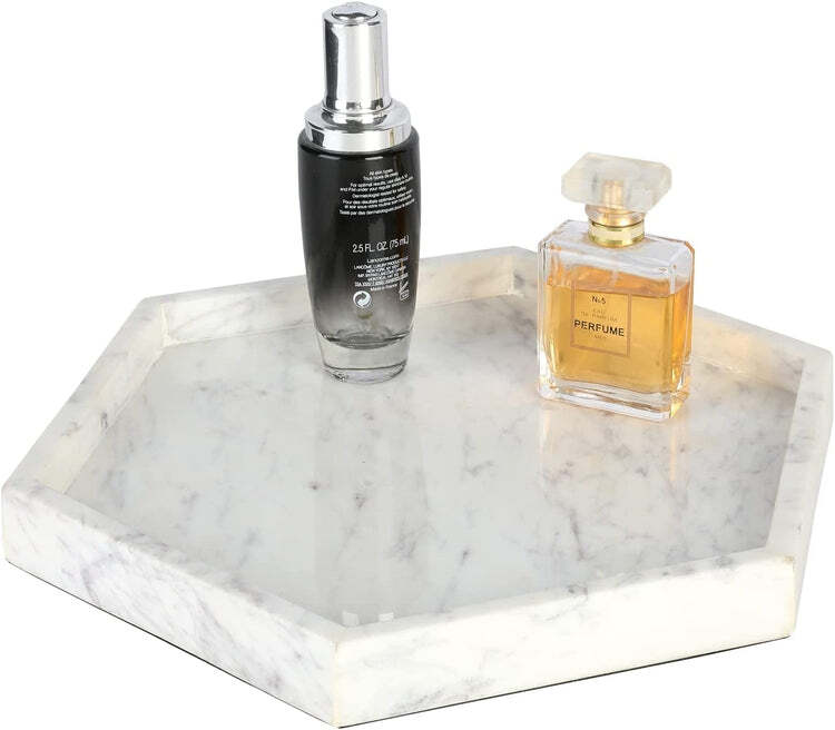 Modern Natural White Marble Hexagonal Decorative Display Bathroom Vanity Tray
