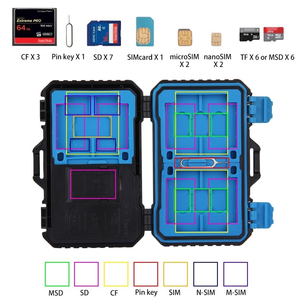 22 Slot SIM SD TF CF MSD Memory Card Reader Holder Case Storage Organizer Box