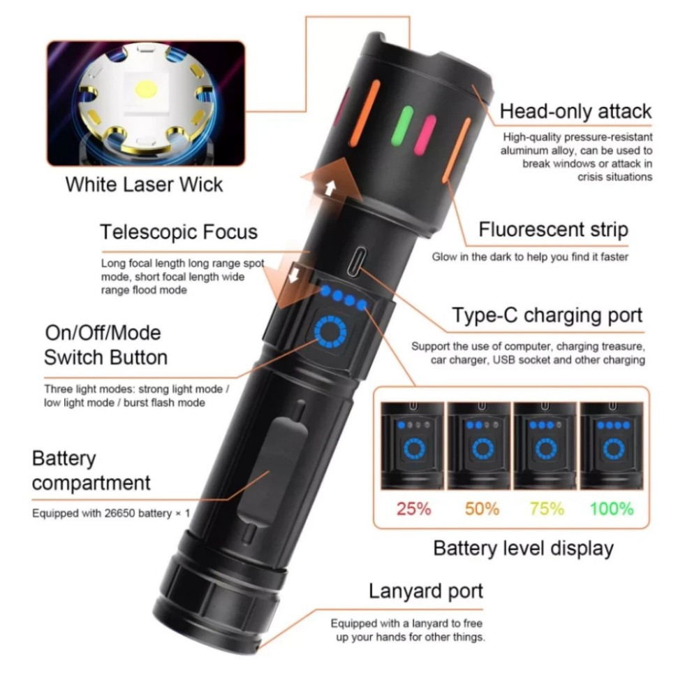 350000000 Lumen Super Bright LED Tactical Flashlight Rechargeable Work Light%#