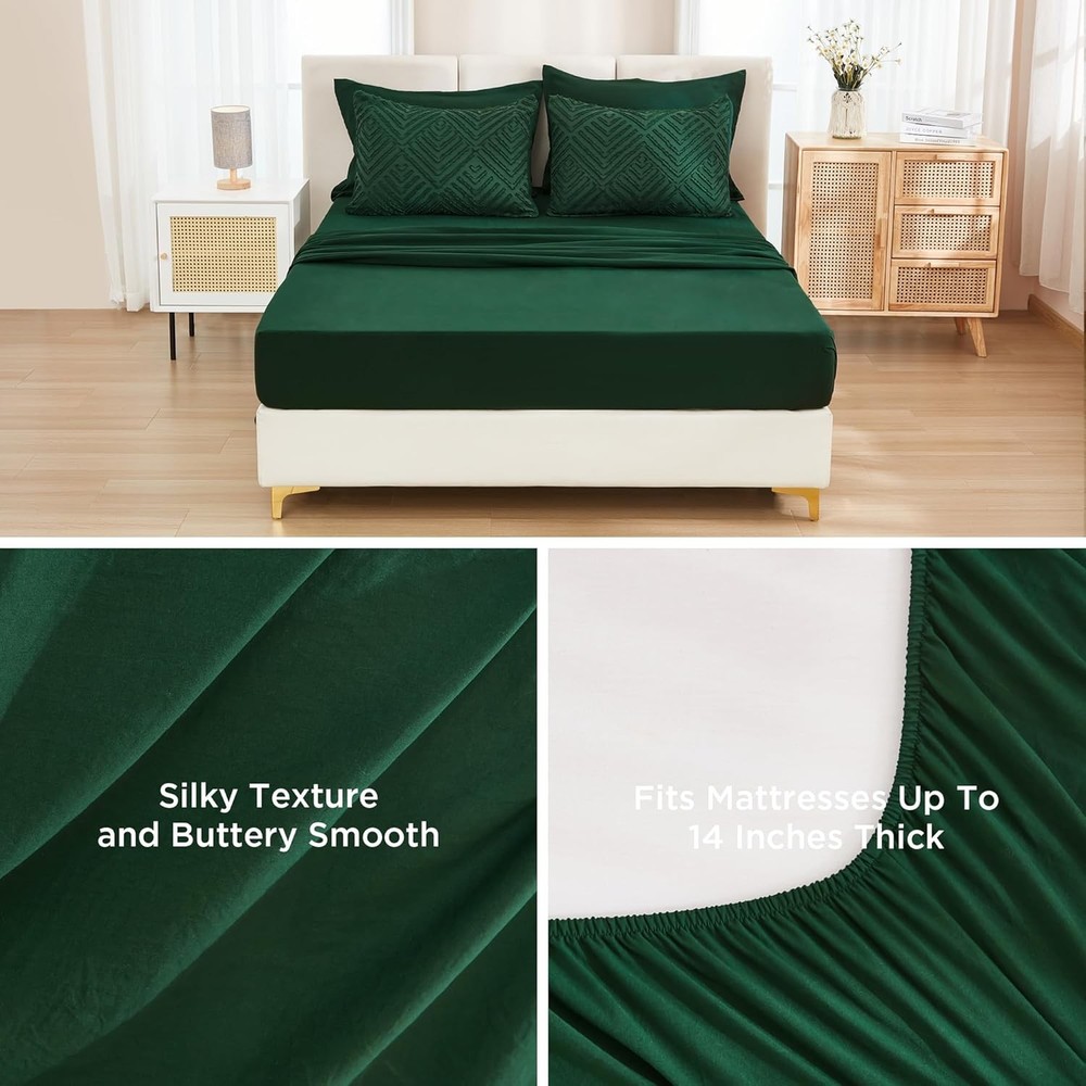 King Size Comforter Set 7 Pieces Dark Emerald Green - Bedding Sets