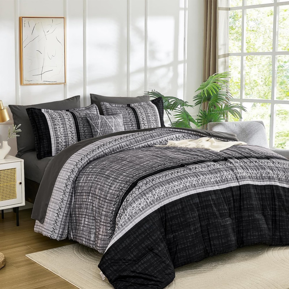 Dintszyayue Black Comforter Set King Size, 8 Pieces Boho 90“×103”,