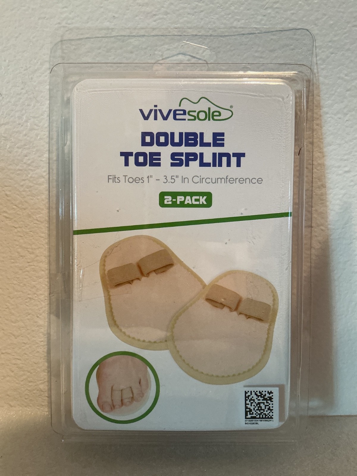 VIVESOLE Toe Splint 2-Pack ~  Fits toes 1" -3.5" in circumference ~ NIP