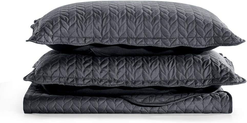 3 Piece Embossed Quilted Bedspread Reversible Queen King Size Coverlet Bed Throw